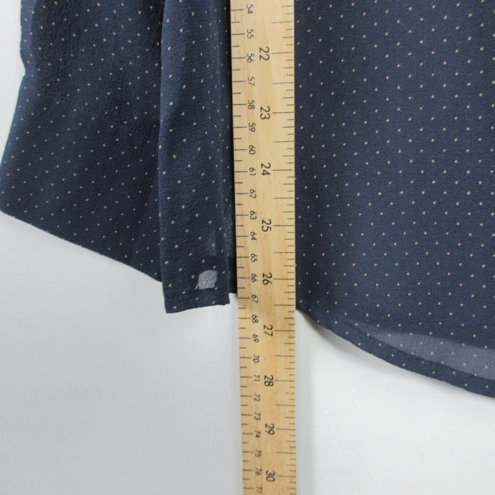 Club Monaco 100% Silk Polka dot Button Front Blouse Women S Navy Sheer 94 - Picture 8 of 9